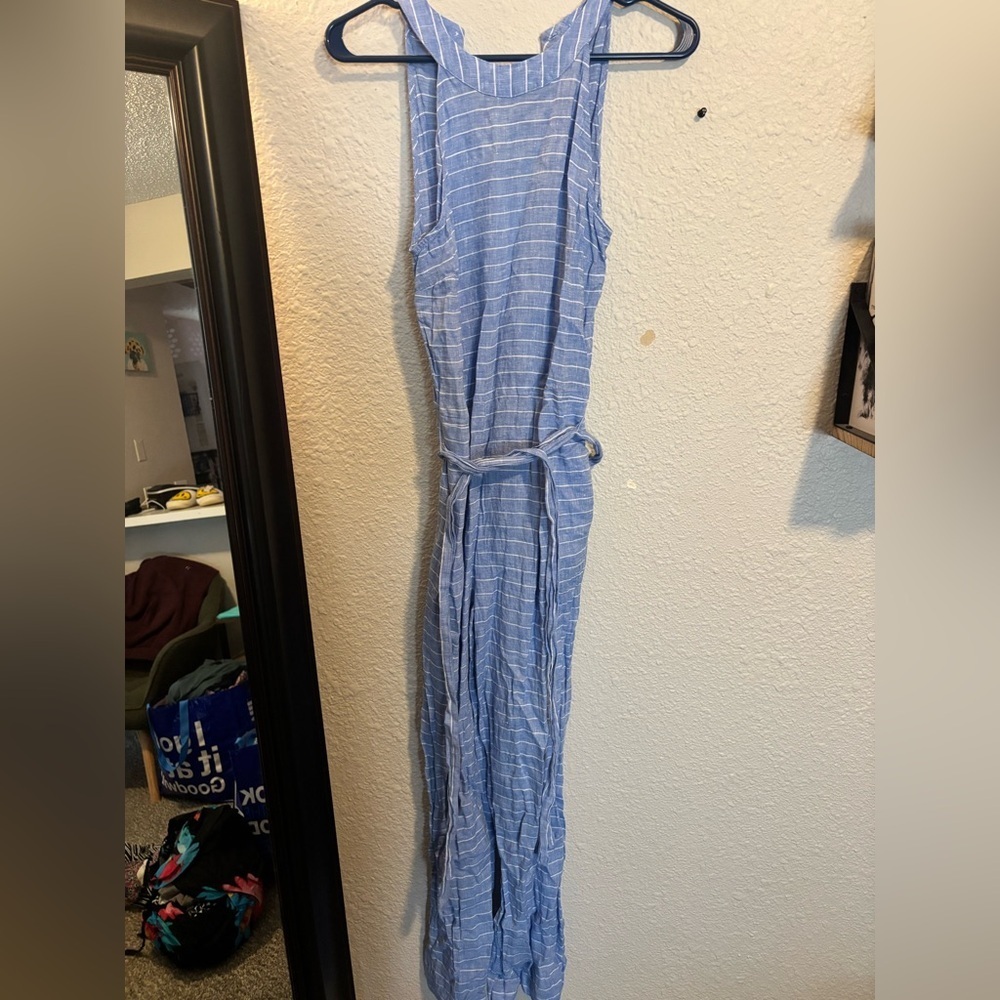 J. McLaughlin Size 0 Blue and White Striped Jumpsuit